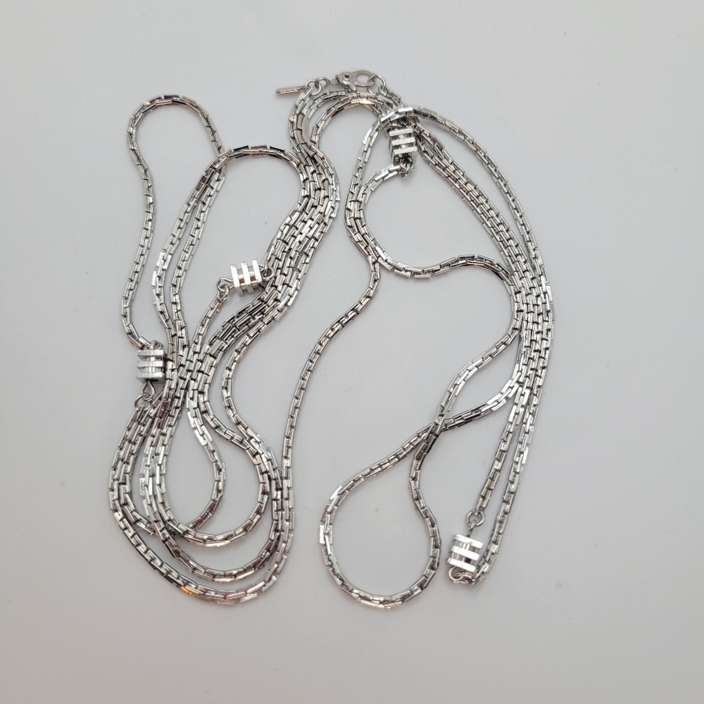 Monet | Long Silver Tone Box Link Chain With Geometric Stations Necklace